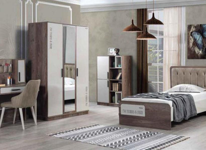 Children's room set bedroom wardrobe bed nightstand table 5-piece set.